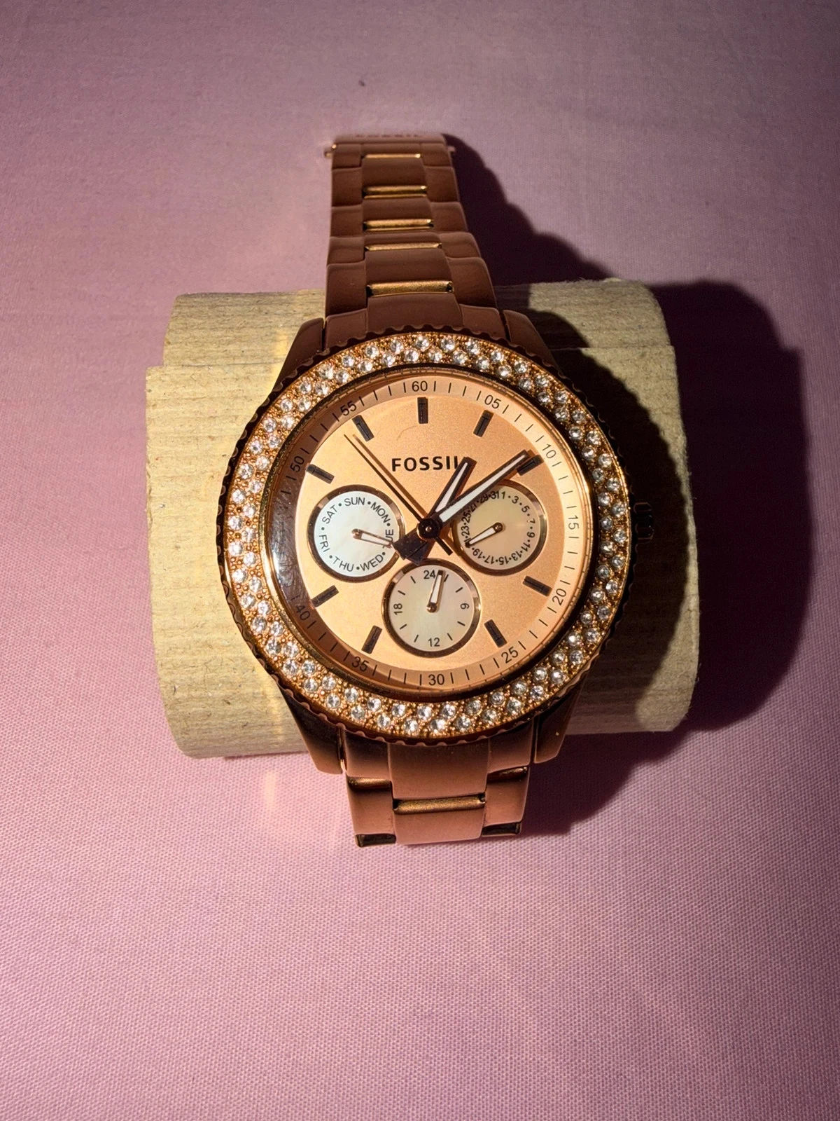Fossil dameshorloge roze goud Strass Doos + schakels – photo 4